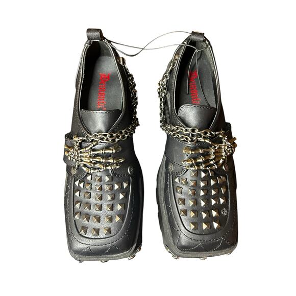 Demonia Wrath 42 Vegan Leather Goth Silver Studded Platform Loafer Shoe Size 8 - Picture 5 of 8